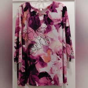 Dana Buchman Sz XL Purple Pink Floral 3/4 Sleeves, Artsy, Boho, Dressy